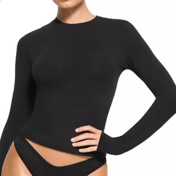 SKIMS Cotton Jersey Long Sleeve Tee – Black, S, NWT - Picture 1 of 3